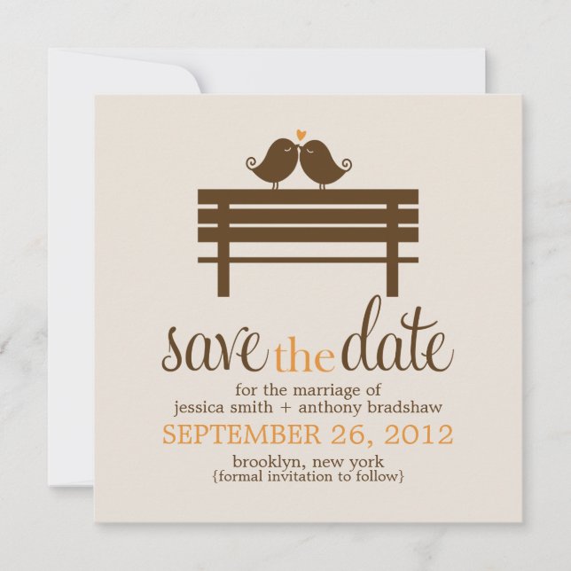 Love Birds on Park Bench Wedding Save The Date (Front)