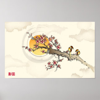 Love Birds on Peach Blossoms Poster