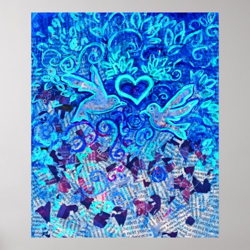 Love Birds on recycled text 22 x 28 Poster