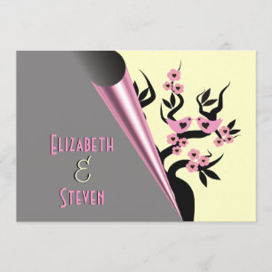 Love Birds On Sakura Tree Wedding Invitations