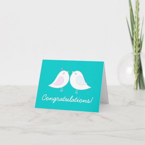 Love Birds on Teal Wedding Congratulations Card