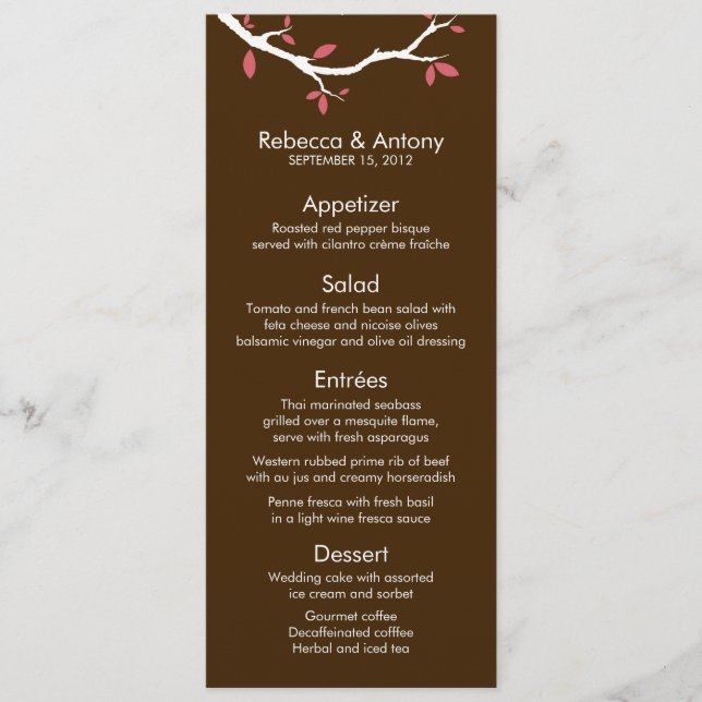 Love Birds on Tree Wedding Menu Cards (Front)