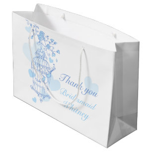 Love birds open birdcage blue wedding favor bag