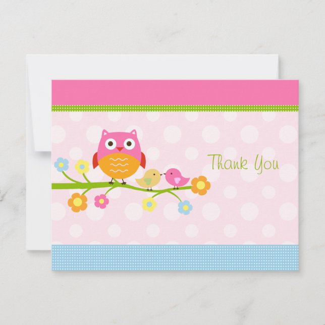 Love Birds & Owl on Branch Thank You Card (Front)