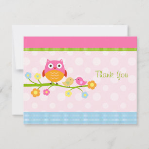 Love Birds & Owl on Branch Thank You Card
