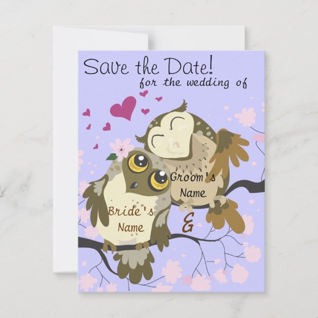 Love Birds Owl Wedding Invites (Front)