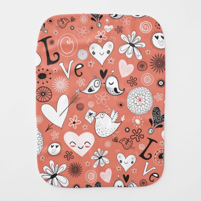 Love Birds Pattern Baby Burp Cloth (Front)