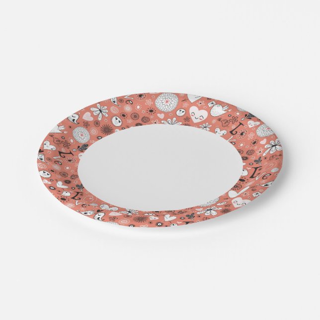 Love Birds Pattern Paper Plates (Angled)