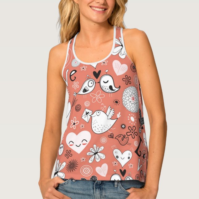 Love Birds Pattern Tank Top (Front)