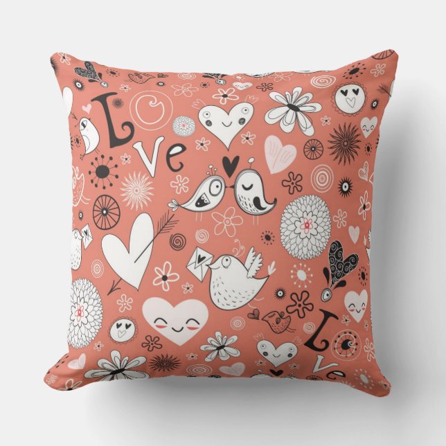 Love Birds Pattern Throw Pillow (Front)