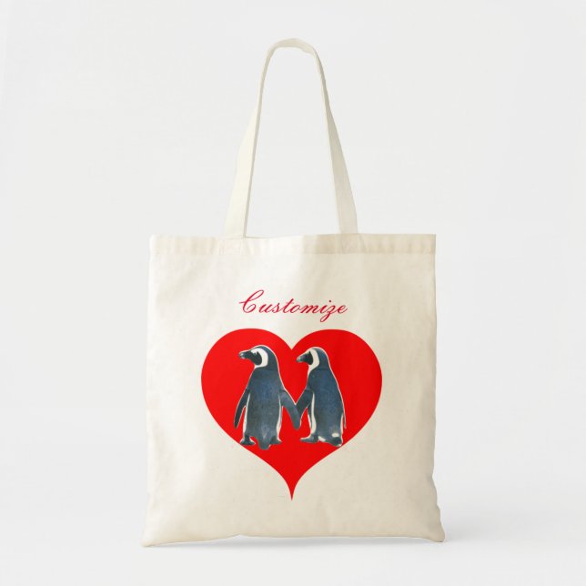 Love Birds Penguin Couple Hearts Thunder_Cove Tote Bag (Front)