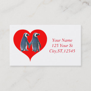 Love Birds Penguin Couple Red Heart Thunder_Cove Business Card
