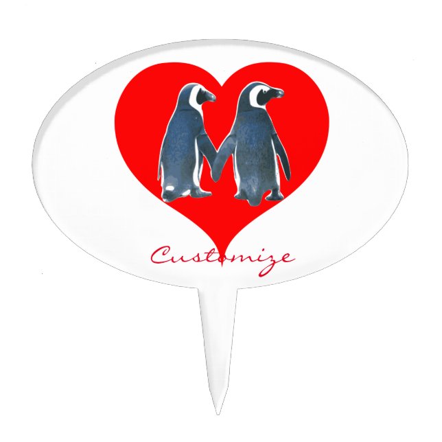 Love Birds Penguin Couple Red Heart Thunder_Cove Cake Topper (Front)