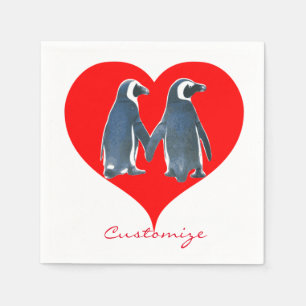 Love Birds Penguin Couple Red Heart Thunder_Cove Napkins