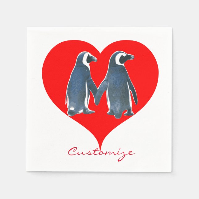 Love Birds Penguin Couple Red Heart Thunder_Cove Napkins (Front)