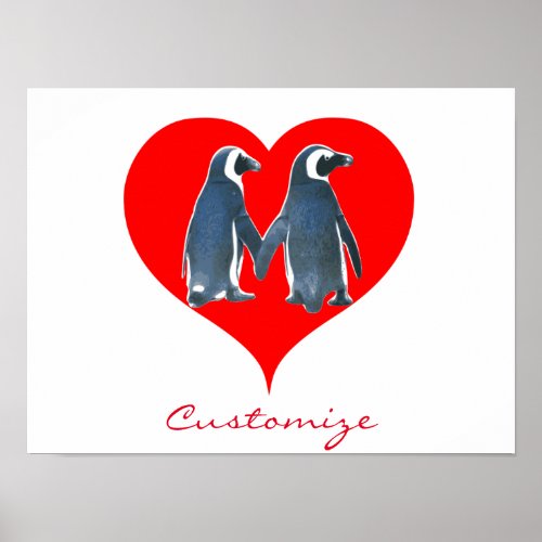 Love Birds Penguin Couple Red Heart Thunder_Cove Poster