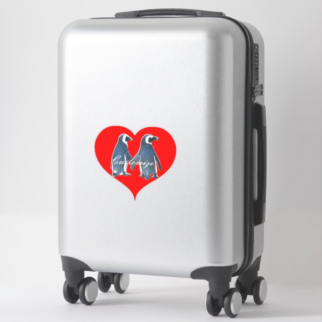 Love Birds Penguin Couple Red Heart Thunder_Cove Sticker (Suitcase)