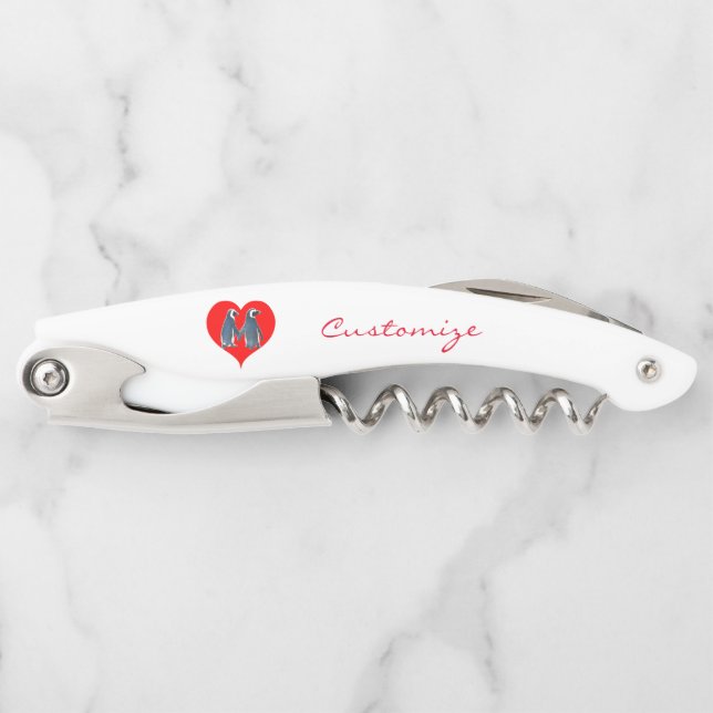 Love Birds Penguin Couple Red Heart Thunder_Cove Waiter's Corkscrew (Front)