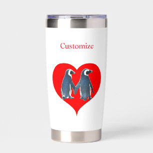 Love Birds Penguin Couple Red Hearts Thunder_Cove Insulated Tumbler