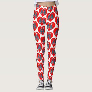 Love Birds Penguin Couple Red Hearts Thunder_Cove Leggings