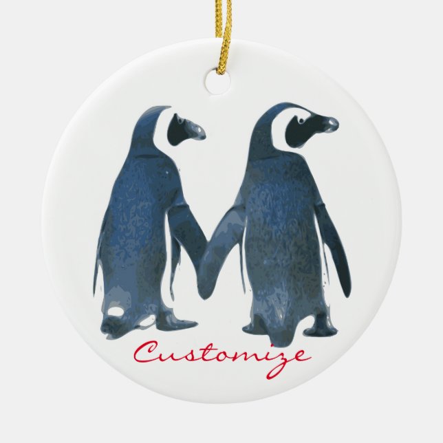 Love Birds Penguin Couple Thunder_Cove Ceramic Ornament (Front)