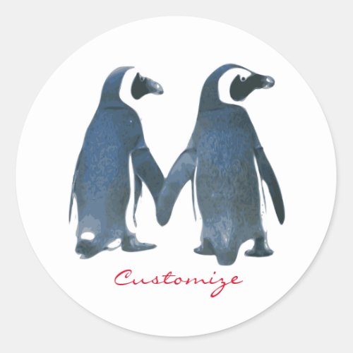 Love Birds Penguin Couple Thunder_Cove Classic Round Sticker