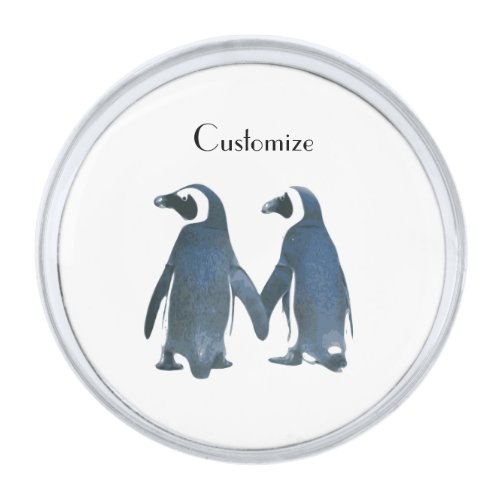 Love Birds Penguin Couple Thunder_Cove  Silver Finish Lapel Pin