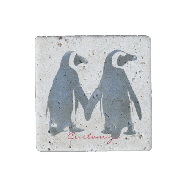 Love Birds Penguin Couple Thunder_Cove Stone Magnet (Front)