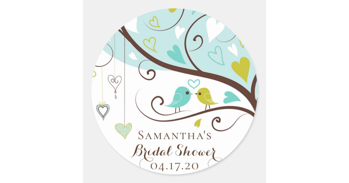 Love Birds Personalized Bridal Shower Favor Classic Round Sticker Zazzle