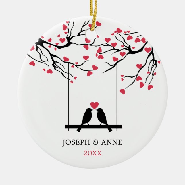 Love Birds Personalized Couple Together Dated Ceramic Ornament (Front)