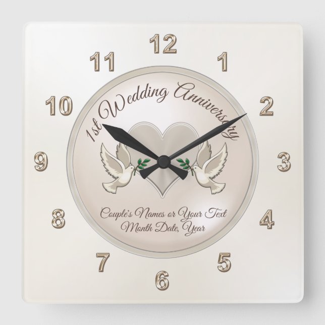 Love Birds Personalized First Anniversary Clock (Front)