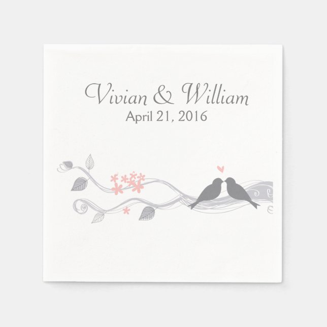 Love Birds Personalized Wedding Paper Napkin (Front)