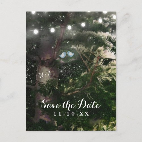 Love Birds  Pine Tree Night Save the Date Announcement Postcard
