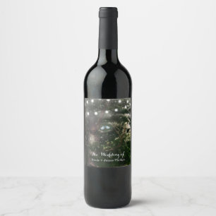 Love Birds + Pine Tree Night Wedding Custom Wine Wine Label