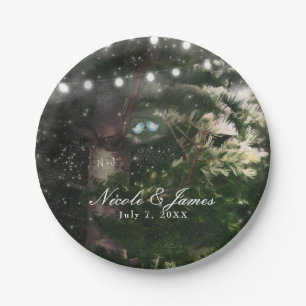 Love Birds + Pine Tree Night Wedding Reception Paper Plates