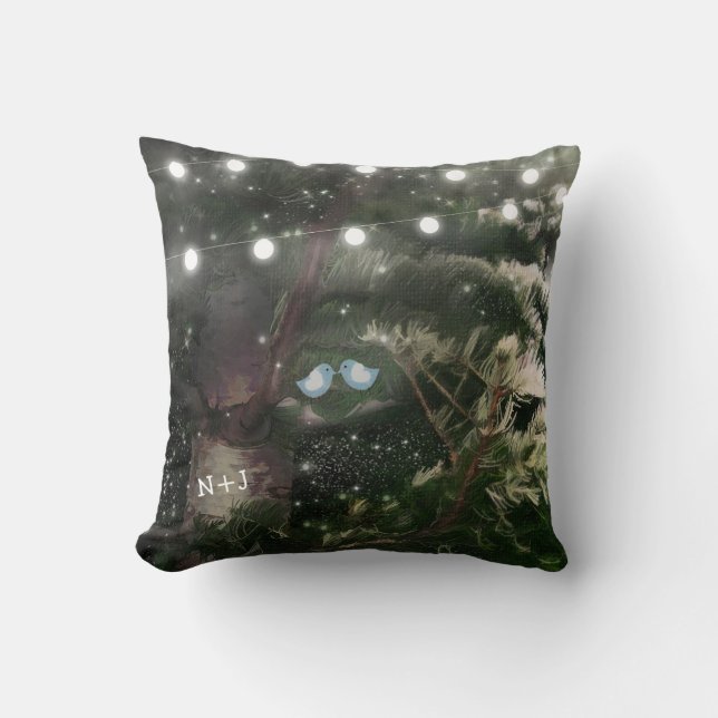Love Birds + Pine Tree Rustic Night Lights Custom Throw Pillow (Front)