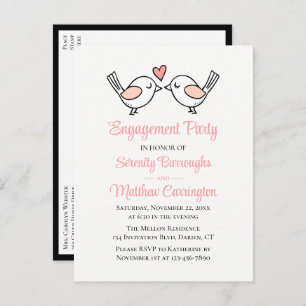 Love Birds Pink Black Lovebirds Engagement Party Invitation Postcard