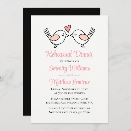 Love Birds Pink Black Lovebirds Rehearsal Dinner  Invitation