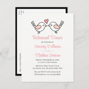 Love Birds Pink Black Lovebirds Rehearsal Dinner Invitation Postcard