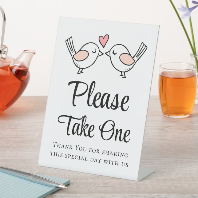 Love Birds Pink Black Lovebirds Wedding Favors  Pedestal Sign (In SItu)