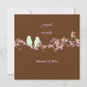 Love birds pink blossoms/beige invitation