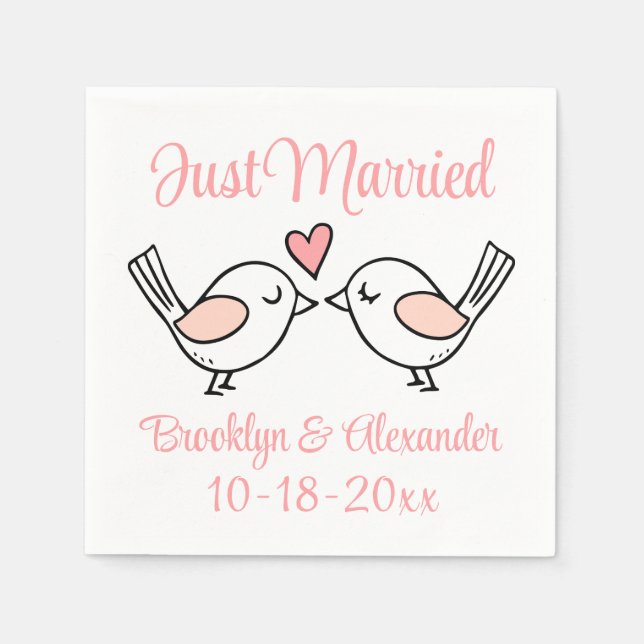 Love Birds Pink Just Married Lovebirds Wedding   Napkins (Front)