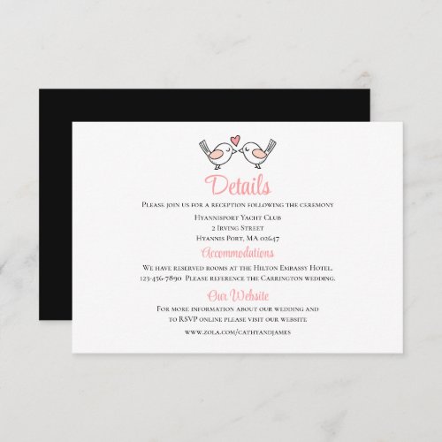  Love Birds Pink Lovebirds Black Wedding Details  Enclosure Card