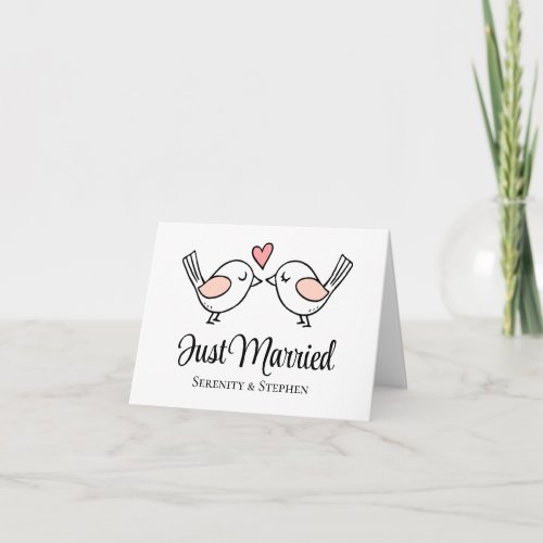 Love Birds Pink Lovebirds Just Married Wedding  Card