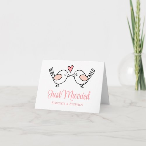 Love Birds Pink Lovebirds Just Married Wedding Card