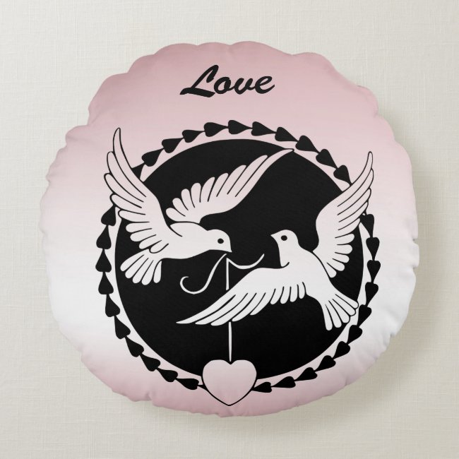Love Birds Pink Round Pillow