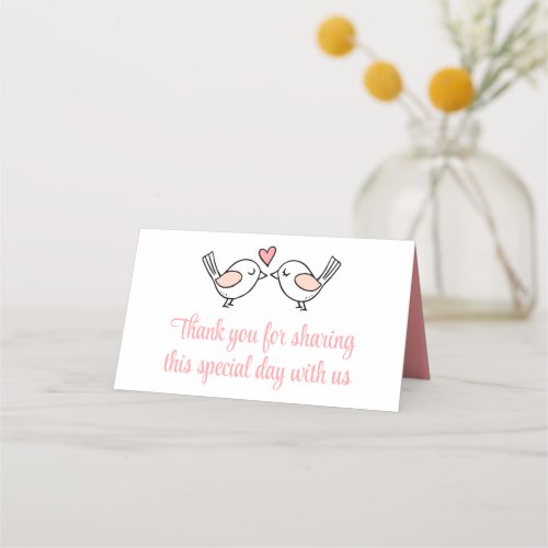 Love Birds Pink White Lovebirds Thank You Wedding Place Card