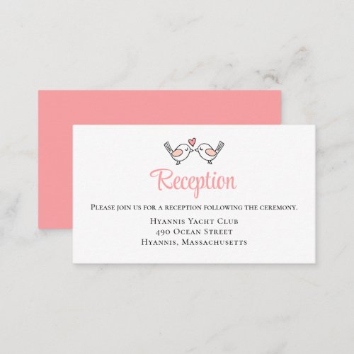 Love Birds Pink White Lovebirds Wedding Reception Enclosure Card