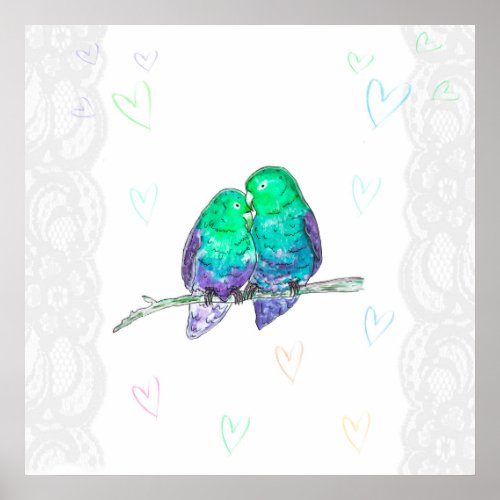 Love birds poster blue