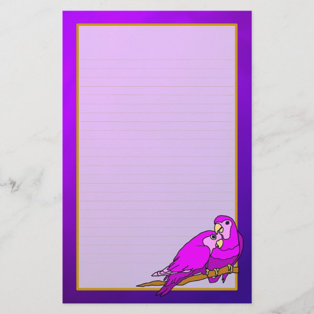 Love Birds Purple Amethyst Fine Lined Stationery (Front)